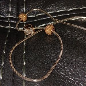 Pandora Sterling Silver Necklace With Gold Charms